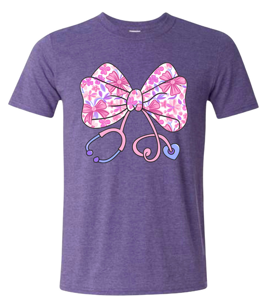 Pink and purple stethoscope bow