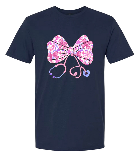 Pink and purple stethoscope bow